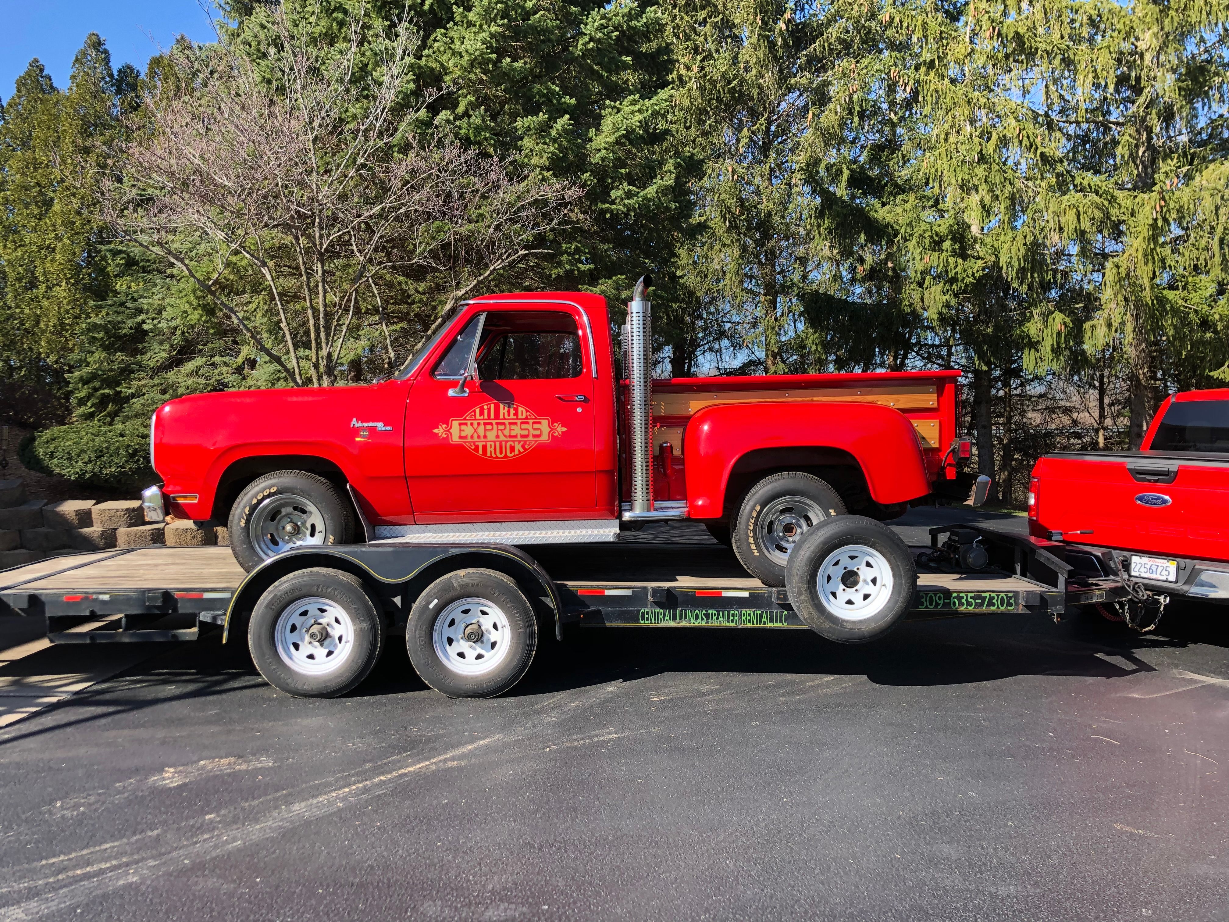 Dodge Lil Red Express Truck on Car Hauler – Central Illinois Trailer Rental